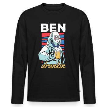 Ben Drankin Drôle Benjamin Citation Bière 4 Juillet - T-shirt manches longues Premium bio Homme - noir - Devant - Nico (187cm)