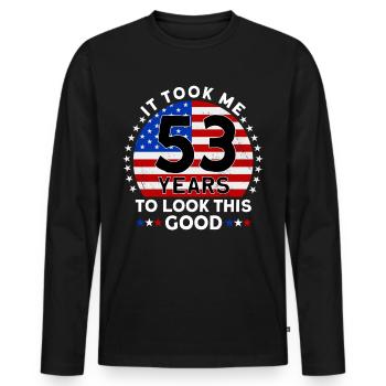 Il m’a fallu 53 ans pour être aussi beau - T-shirt manches longues Premium bio Homme - noir - Devant - Nico (187cm)