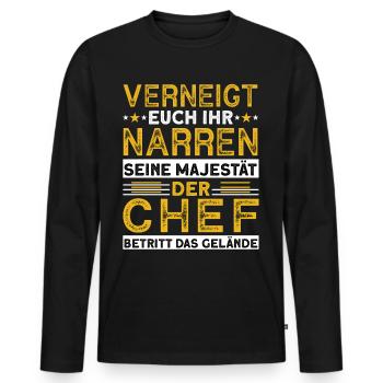 Verneigt Euch Ihr Narren Seine Majestät Der Chef - Männer Premium Bio Langarmshirt - Schwarz - Vorne - Nico (187cm)
