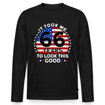 Il m’a fallu 66 ans pour être aussi beau - T-shirt manches longues Premium bio Homme - noir - Devant - Nico (187cm)