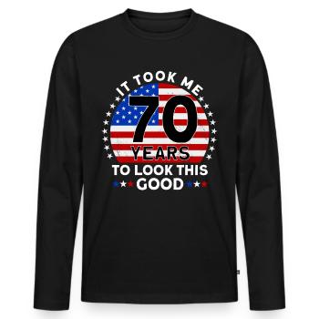 Il m’a fallu 70 ans pour être aussi beau - T-shirt manches longues Premium bio Homme - noir - Devant - Nico (187cm)