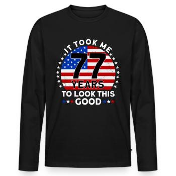 Il m’a fallu 77 ans pour être aussi beau - T-shirt manches longues Premium bio Homme - noir - Devant - Nico (187cm)