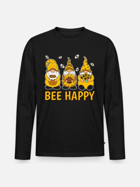 Bee Happy - Männer Premium Bio Langarmshirt - Schwarz