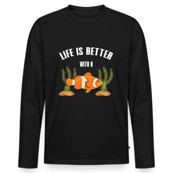 Leben Ist Besser Mit Einem Clownfish Fischhalter - Männer Premium Bio Langarmshirt - Schwarz - Vorne - Nico (187cm)