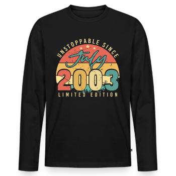 Born in July 2003 - Men's Premium Organic Long Sleeve Shirt - black - Front - Nico (187cm)