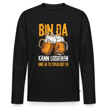 Bier bin da kann losgehen ja es eskaliert eh - Männer Premium Bio Langarmshirt - Schwarz - Vorne - Nico (187cm)