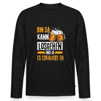 Bin da kann losgehen ja es eskaliert eh Bier - Männer Premium Bio Langarmshirt - Schwarz - Vorne - Nico (187cm)