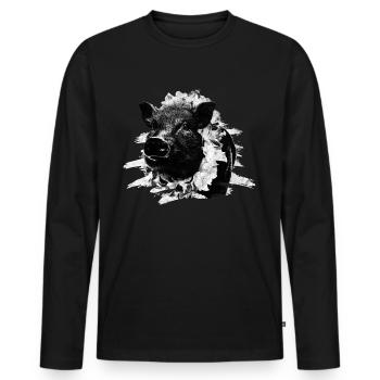 Schwein Geschenk Schweinchen Kinder Ferkel Sau Pig - Männer Premium Bio Langarmshirt - Schwarz - Vorne - Nico (187cm)