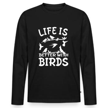 Ornithologue - La vie est meilleure avec les oiseaux - T-shirt manches longues Premium bio Homme - noir - Devant - Nico (187cm)