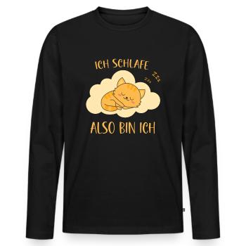 Ich schlafe also bin ich - Katzen Spruch schlafen - Männer Premium Bio Langarmshirt - Schwarz - Vorne - Nico (187cm)