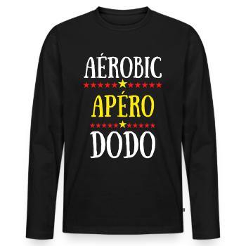 Aérobic apéro dodo - T-shirt manches longues Premium bio Homme - noir - Devant - Nico (187cm)