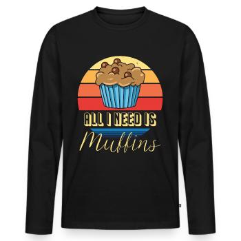 Muffin Je n’ai besoin que de muffins pâtisseries sucrées - T-shirt manches longues Premium bio Homme - noir - Devant - Nico (187cm)