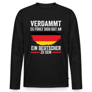 Deutschland Deutscher Deutsches - Männer Premium Bio Langarmshirt - Schwarz - Vorne - Nico (187cm)
