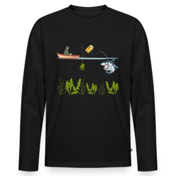 Lustiger Angelhai Fischer Great White Shark - Männer Premium Bio Langarmshirt - Schwarz - Vorne - Nico (187cm)
