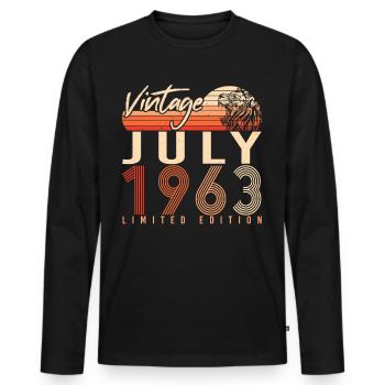 Millésime 1963 en juillet - T-shirt manches longues Premium bio Homme - noir - Devant - Nico (187cm)
