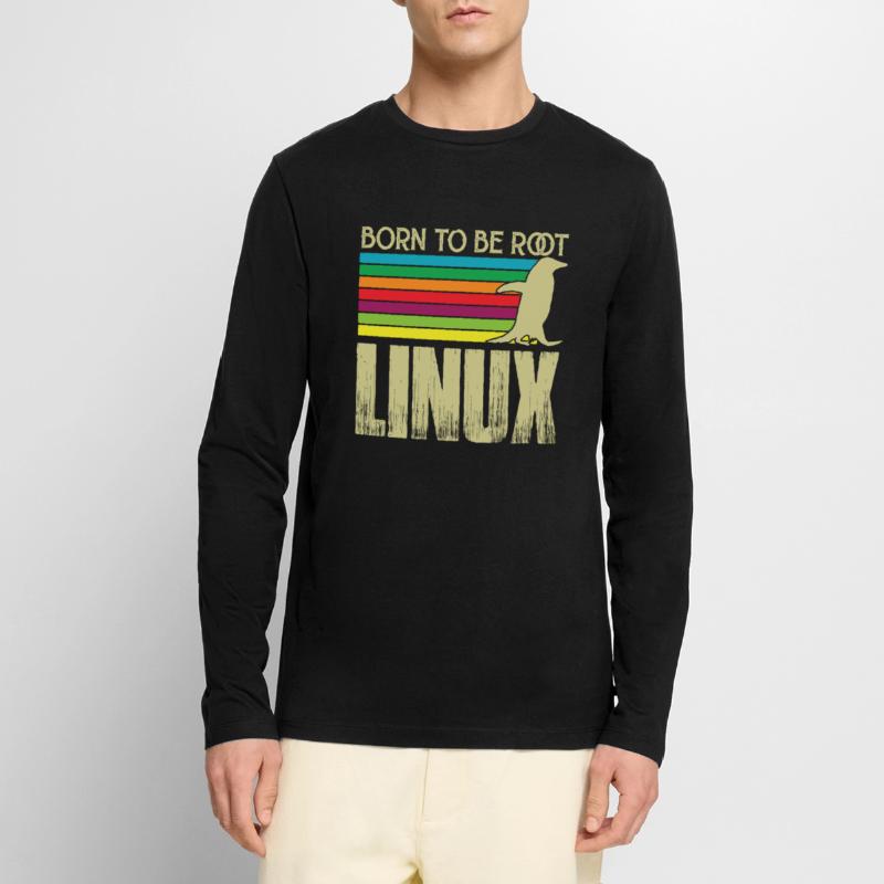 Linux Né pour être root Admin Linux T-shirt manches longues Premium bio Homme