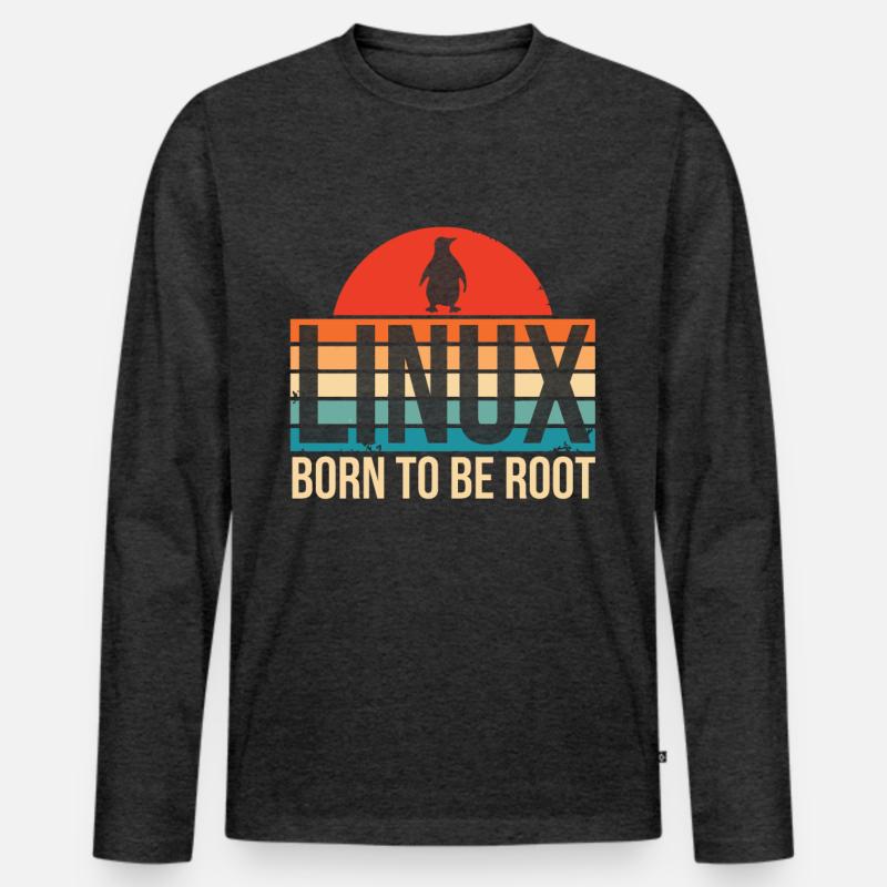 Linux Born To Be Root Penguin Nerd Coding Geek Men's Premium Organic Long Sleeve Shirt