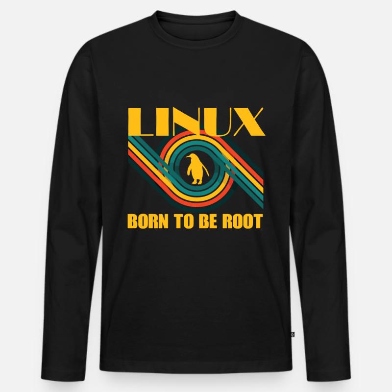 Né pour être Root Linux Retro Penguin Nerd Geek - T-shirt manches longues Premium bio Homme - noir