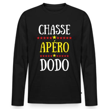 chasse apéro dodo - T-shirt manches longues Premium bio Homme - noir - Devant - Nico (187cm)