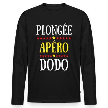 plongée apéro dodo - T-shirt manches longues Premium bio Homme - noir - Devant - Nico (187cm)