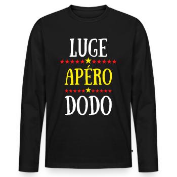luge apéro dodo - T-shirt manches longues Premium bio Homme - noir - Devant - Nico (187cm)