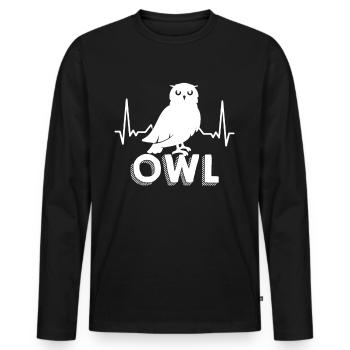 Owl Heartbeat Nocturnal Owl Eagle Owl - Men's Premium Organic Long Sleeve Shirt - black - Front - Nico (187cm)