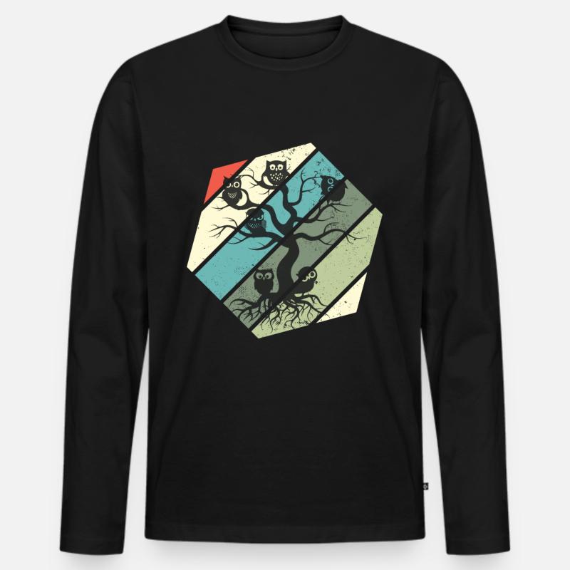 Eule Stammbaum Nachtaktiv Eulen - Männer Premium Bio Langarmshirt - Schwarz