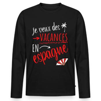 je veux des vacances en Espagne - T-shirt manches longues Premium bio Homme - noir - Devant - Nico (187cm)