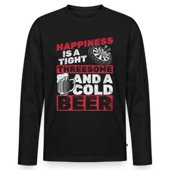 Glück ist ein enger Dreier und ein kaltes Bier - Männer Premium Bio Langarmshirt - Schwarz - Vorne - Nico (187cm)