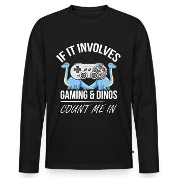 Jeux de console de dinosaure - T-shirt manches longues Premium bio Homme - noir - Devant - Nico (187cm)