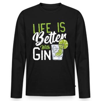 La vie est meilleure avec le gin - T-shirt manches longues Premium bio Homme - noir - Devant - Nico (187cm)