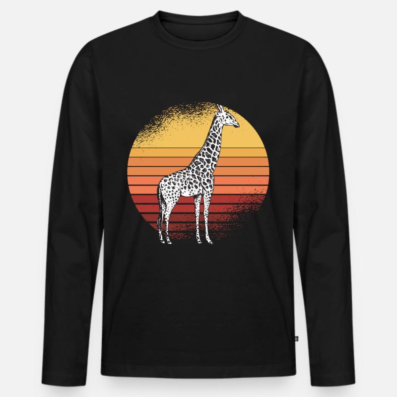 Giraffe Retro Afrika Savanne - Männer Premium Bio Langarmshirt - Schwarz