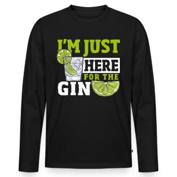 Je suis juste ici pour le gin - T-shirt manches longues Premium bio Homme - noir - Devant - Nico (187cm)