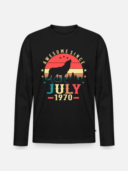 1970 En juillet Wolf - T-shirt manches longues Premium bio Homme - noir