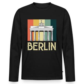 Berlin Vintage Brandenburger Tor Deutschland - Männer Premium Bio Langarmshirt - Schwarz - Vorne - Nico (187cm)