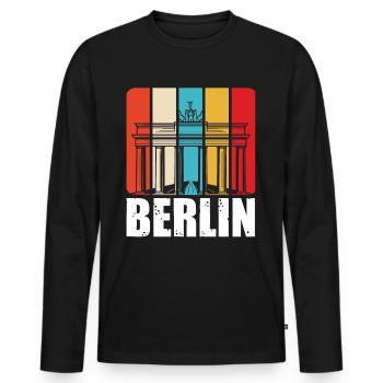 Berlin Retro Vintage Brandenburger Tor Deutsch - Männer Premium Bio Langarmshirt - Schwarz - Vorne - Nico (187cm)