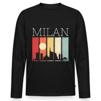 Mailand Mond Skyline Retro Mailänder Dom - Männer Premium Bio Langarmshirt - Schwarz - Vorne - Nico (187cm)