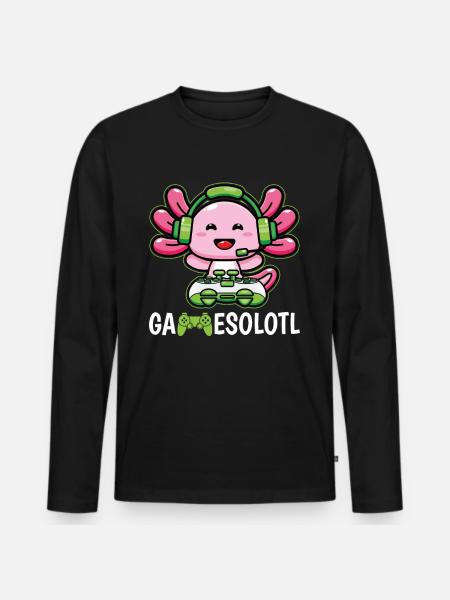 Gamesolotl – Axolotl Gamer Amateur de jeux vidéo - T-shirt manches longues Premium bio Homme - noir