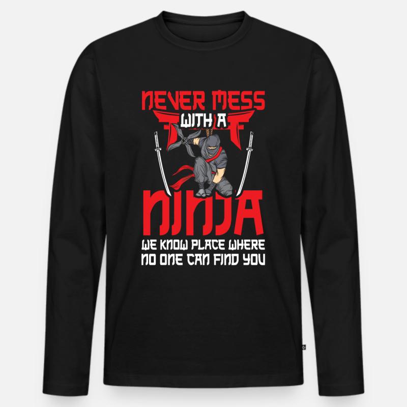 Ninja - Männer Premium Bio Langarmshirt - Schwarz