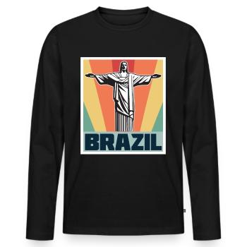 Brazil Retro Cristo Redentor Christ the Redeemer Statue Rio - Men's Premium Organic Long Sleeve Shirt - black - Front - Nico (187cm)