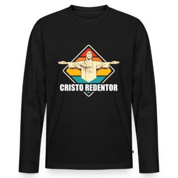Cristo Redentor Christ the Redeemer Statue Rio Brazil - Men's Premium Organic Long Sleeve Shirt - black - Front - Nico (187cm)