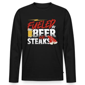 Fueled By Beer and Steaks BBQ Steak Grilling - Men's Premium Organic Long Sleeve Shirt - black - Front - Nico (187cm)