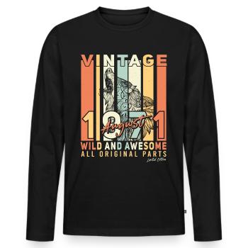 Retro 1971 August - Männer Premium Bio Langarmshirt - Schwarz - Vorne - Nico (187cm)