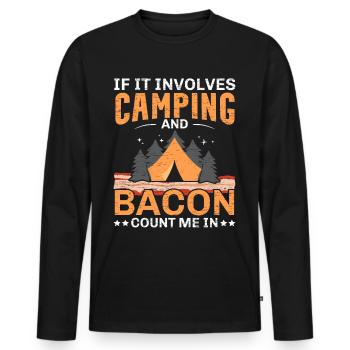 Quand il s’agit de camping et de bacon, je suis une cam - T-shirt manches longues Premium bio Homme - noir - Devant - Nico (187cm)