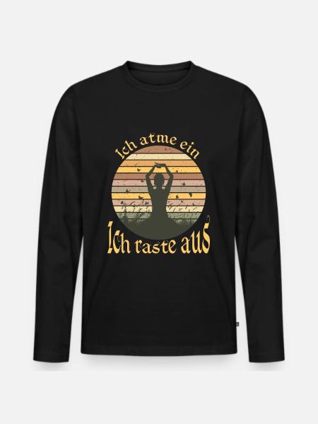 Ich atme ein - Ich raste aus Yoga Meditation - Männer Premium Bio Langarmshirt - Schwarz