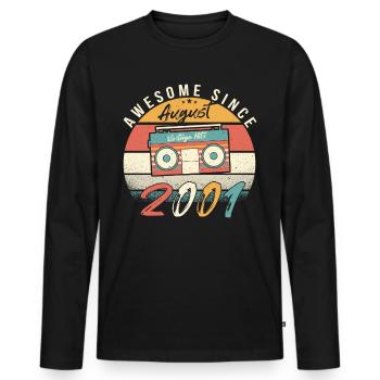 Année de naissance 2001 en août - T-shirt manches longues Premium bio Homme - noir - Devant - Nico (187cm)