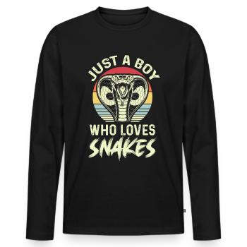 Junge liebt Schlangen Kobra Schlange Boa - Männer Premium Bio Langarmshirt - Schwarz - Vorne - Nico (187cm)