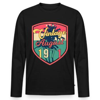 1971 Août Rétro - T-shirt manches longues Premium bio Homme - noir - Devant - Nico (187cm)