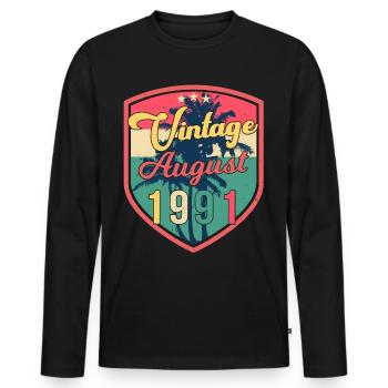 Vœux d’anniversaire pour août 1991 - T-shirt manches longues Premium bio Homme - noir - Devant - Nico (187cm)