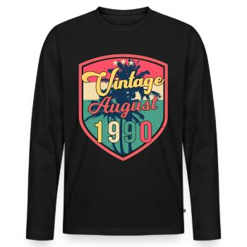 Salutations d’anniversaire pour août 1990 - T-shirt manches longues Premium bio Homme - noir - Devant - Nico (187cm)